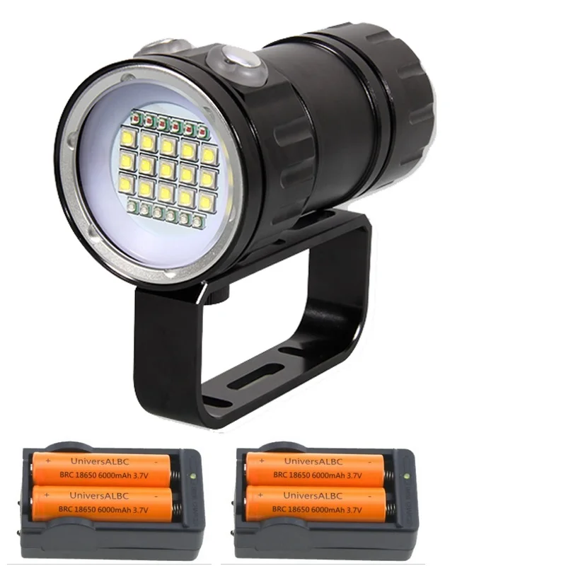 Beste Onderwater Video Zaklamp Duiken 18000LM 15 XML2 + 6 Rood + 6 UV Blauw LED 18650 Batterij Dive Scuba Torch Lantarna Lamp