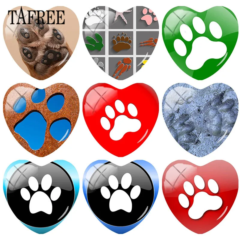 

TAFREE DIY Heart Shape Glass Cabohcon Animal Cat Dog Bear Paw Print Footprint Patterns Dome Base Cover Pendant Cameo Settings