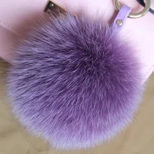 Multicolor 14cm Fox Fur Ball Keyrings Key Chain for Women handbag Fur Pom Pom Keychain soft Ball Charms big size accessory