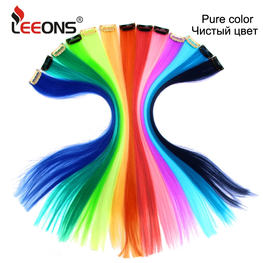 Leeons Colored Highlight Synthetic Hair Extensions Clip In One Piece Color Strips 20\ Leeons Colored Highlight Synthetic Hair Extensions Clip In One Piece Color Strips 20\