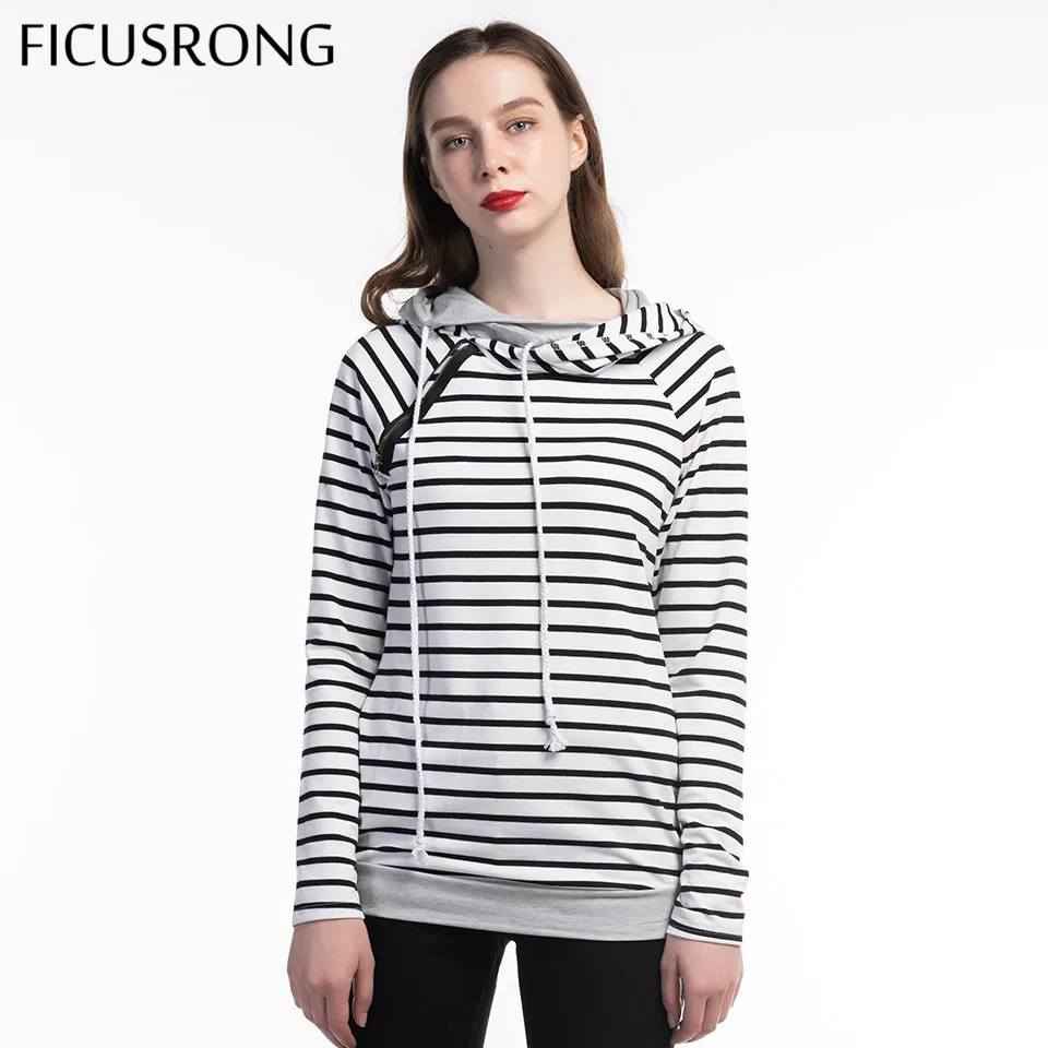 FICUSRONG 2019 Women Hoodies Sweatshirt Spring Autumn Ladies Causal Striped Patchwork Slim Tops Long Sleeve Pullover Coat FICUSRONG 2019 Women Hoodies Sweatshirt Spring Autumn Ladies Causal Striped Patchwork Slim Tops Long Sleeve Pullover Coat