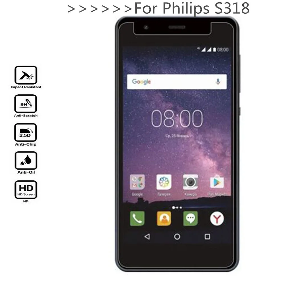 

For Philips S318 Tempered Glass 2.5D 9H Protective Film Explosion-proof LCD Screen Protector For Philips S 318 5.0inch