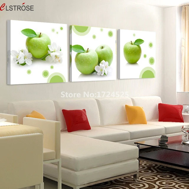 Us 16 45 Clstrose Green Apple Picture Modern Home Decor 3 Pcs Wall Art Canvas Painting For Kitchen Dinning Room Hanging On Wall Unframed In Painting