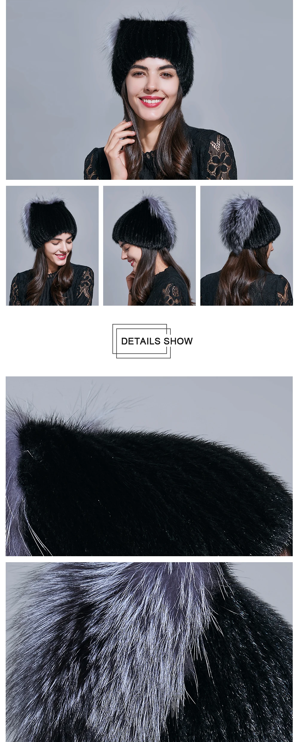 TSQSA Зимняя теплая вязаная норковая шапка для женщин Модно-новенькая натуральная меховая шапка для девочки с меховой шапкой из лисы