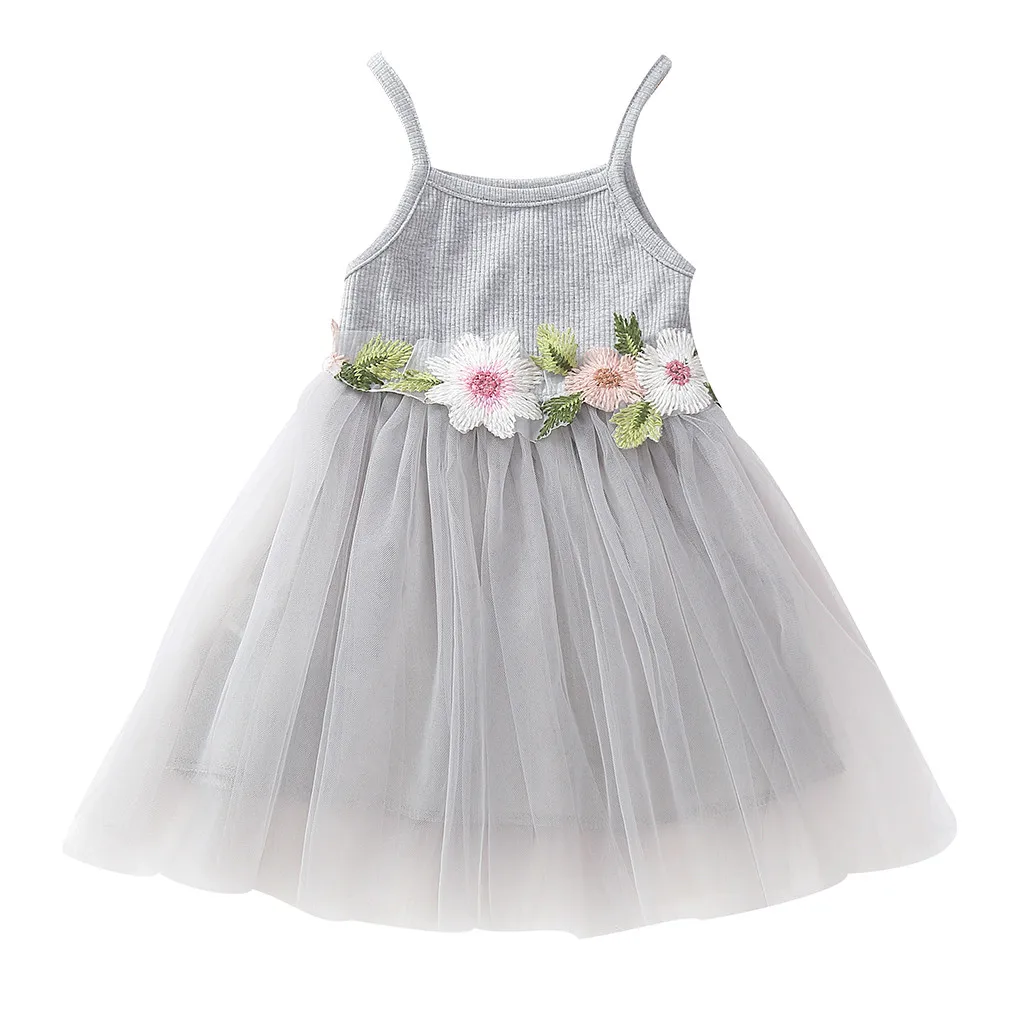 ARLONEET Baby Girl sling summer Floral Princess Party dress Toddler Embroidered applique Tulle
