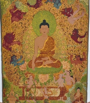 

35"Tibet Silk Embroidery buddhism Art Tangka sakyamuni Shakyamuni buddha statue