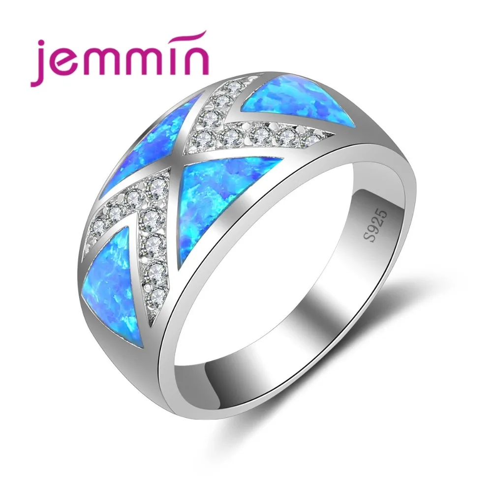 

Attractive Cross Silver Jewelry Litter X Mosaic White CZ 925 Sterling Silver Jewelry for Women Fashion Blue Opal Ring