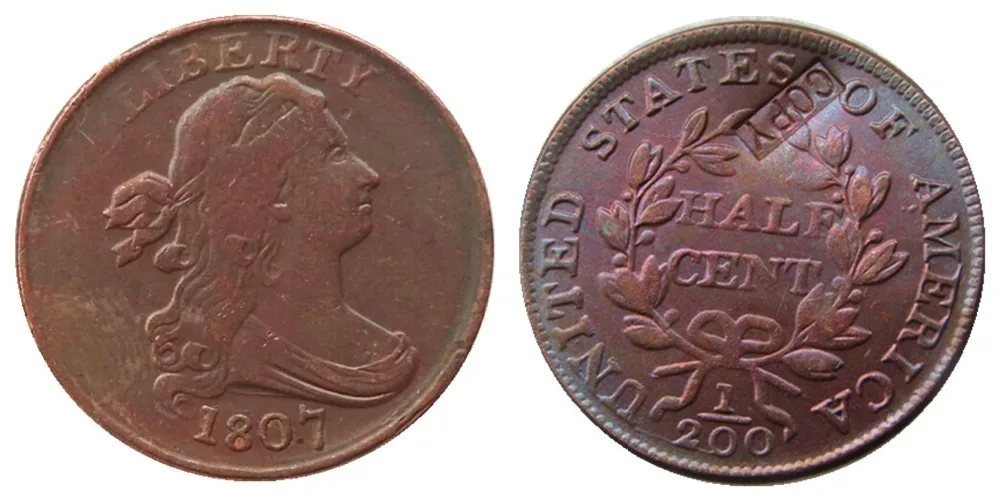 

US 1807 DRAPED BUST HALF CENTS 100% Copper Copy Coin