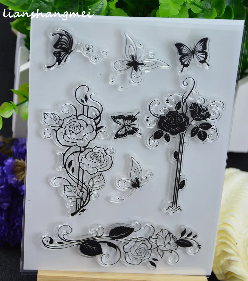 

Rose Butterfly Transparent Clear Silicone Stamp/Seal for DIY scrapbooking/photo album Decorative clear stamp