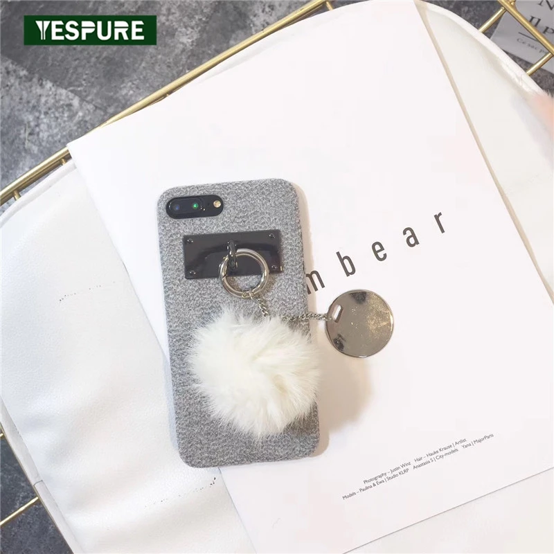 Yespure Wholeasale Bulu Bola Belakang Kemasan untuk iPhone X 6 6 S 7 7 Plus 8 8 Plus Mewah aksesoris Handphone untuk Wanita