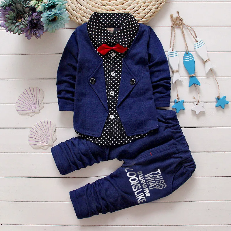 OLEKID/Коллекция года, весенне-летний комплект одежды для маленьких мальчиков, комплект одежды из 2 предметов+ штаны, комплект одежды для маленьких мальчиков, модный костюм из 2 предметов для маленьких мальчиков - Цвет: Blue