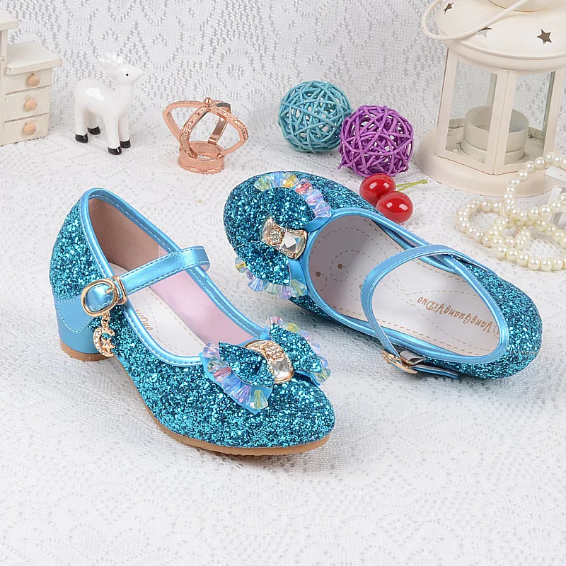 Girls Leather Wedding Shoes Baby Childrens Sequins Princess Enfants Kids High Heels Dress Party Shoes for Girls 26-37