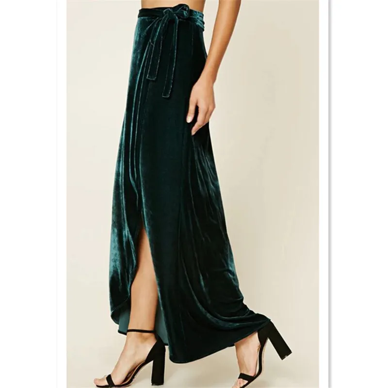 Asymmetrical Green Velvet Skirts Sexy Open Slide Casual XXS 7XL Large