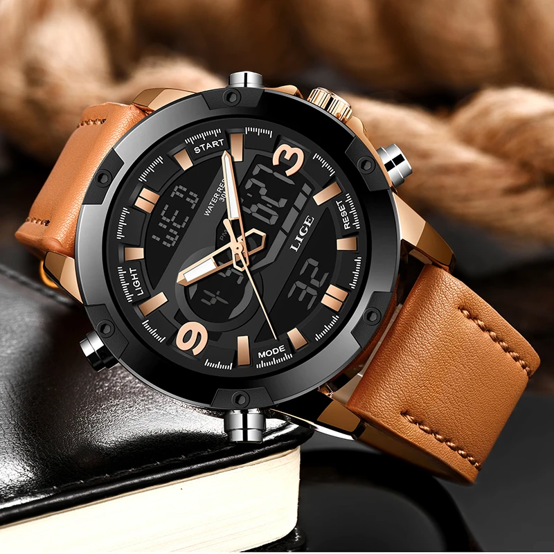 LIGE Mens LED Light Watches Mens Leather Waterproof Clock Military Sport Wristwatch Analog Quartz Watch Relogio Masculino+Box LIGE Mens LED Light Watches Mens Leather Waterproof Clock Military Sport Wristwatch Analog Quartz Watch Relogio Masculino+Box