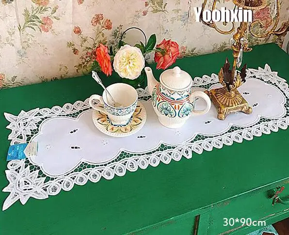 Роскошные белые кружевные хлопковые скатерти с вышивкой для кровати, скатерти для столовой, чая, кофе, скатерти для кухни, для дома, вечерние, свадебные украшения