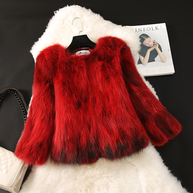 2018 New fashion real raccoon dog fur coat women short slim O neck 3/4 sleeve natural fur jackets and coats 2018 autumn winter