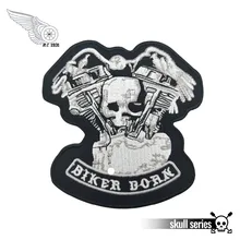 Байкер Born череп нашивки на одежду вышитые железные на переднее сиденье патч черный твил Ткань экологичный пользовательский дизайн