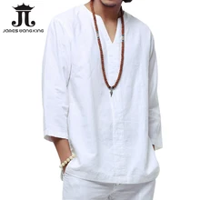 Новинка, Льняная мужская рубашка, повседневная, хлопковая, дышащая, белая, мягкая, три четверти, мужская рубашка, camisa masculina, плюс размер, 4XL/5XL, TX55