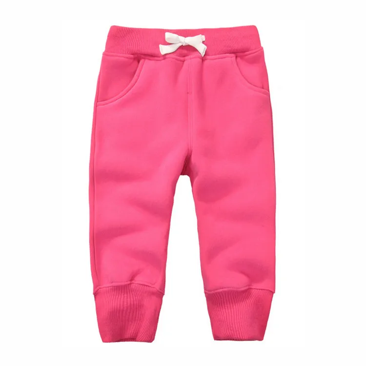 Разноцветные штаны для детей дети от 12 мес. до 5 лет однотонные флисовые хлопковые длинные штаны прямого покроя на осень-зиму Детская одежда для девочек и мальчиков - Цвет: Dark Pink