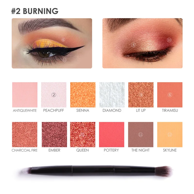 FOCALLURE 12Colors Eyeshadow Palette Glitter Shades High Pigment Eye Makeup Nude Eye Shadow Palette - Цвет: 2