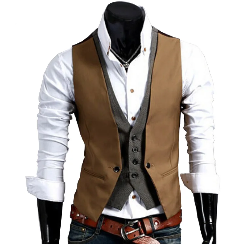 New Style Men's Vests Fashion Plaid Pattern Slim Fit Vest