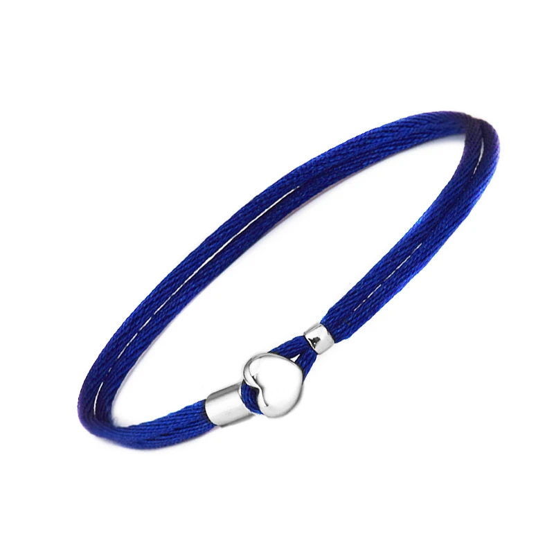 

Pandulaso Dark Blue Fabric Cord Bracelet With Heart Buckle Sterling Silver Jewelry For Woman Fit Original Beads & Charms Jewelry