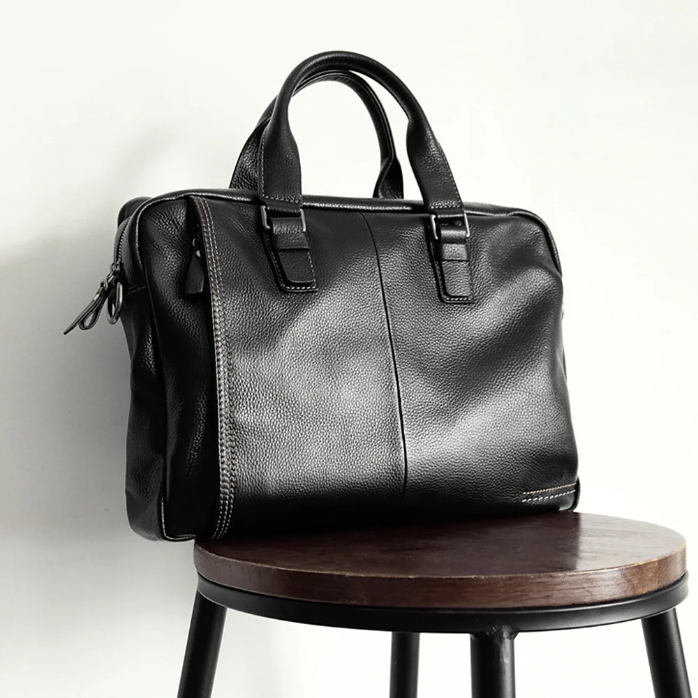 

2018 New Natural Cowskin 100% Genuine Leather Men's Briefcase Fashion Large Capacity Business bag Black Male Shoulder Laptop Bag