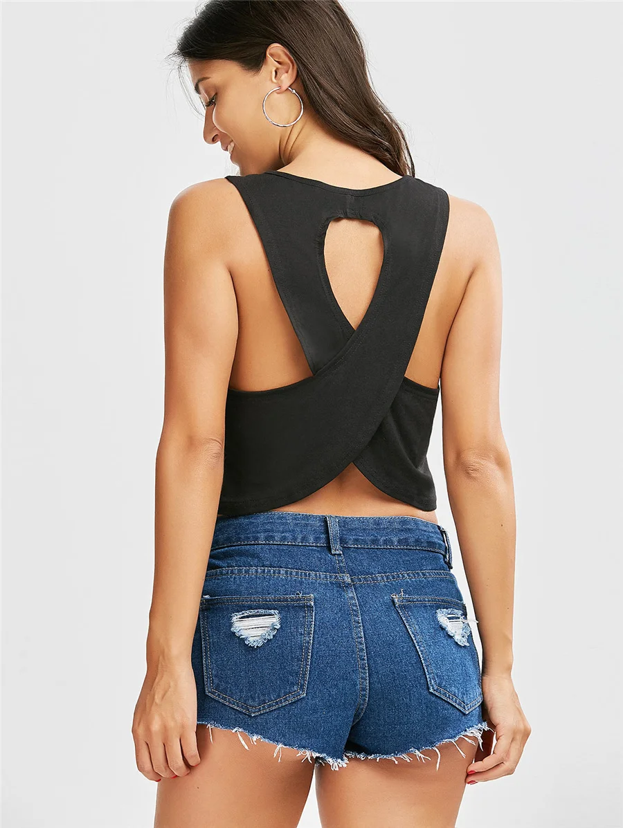 Gladiolus 2018 Tank Top Women Cross Hollow Out Backless Sexy Black Gray Crop Top Women T-Shirt Casual Ladies Loose Tanks Tops  (20)