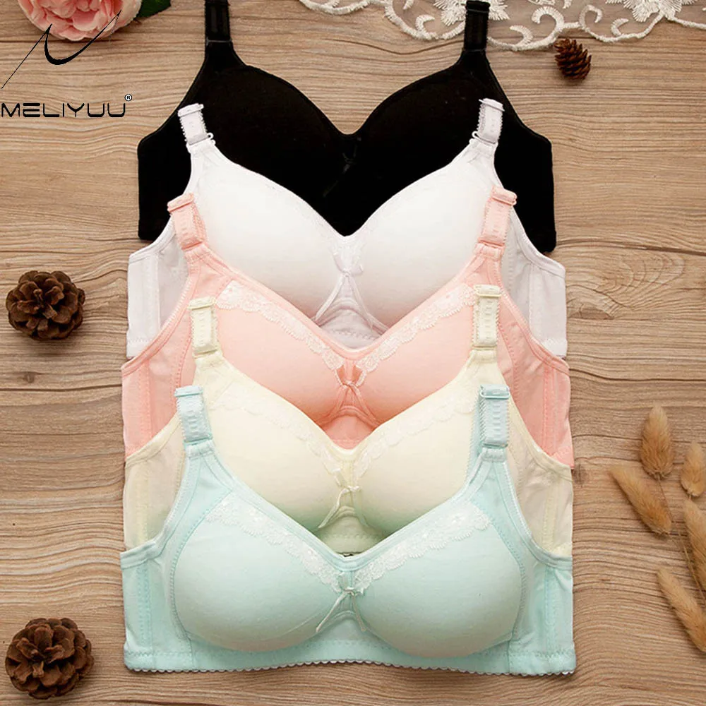 

Student Young Girl Bras Small Breasts Sexy Push Up Bra Thin Padded Wireless Bralette Women Underwear Solid Color Bow Brassiere