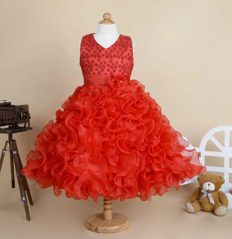 

018 FASHION TOP GRADE GIRL DRESS PEARLS FLOWERS EMBROIDERY SLEEVELESS GIRL SUMMER CLOTHESGIRLPRINCESS DRESSES