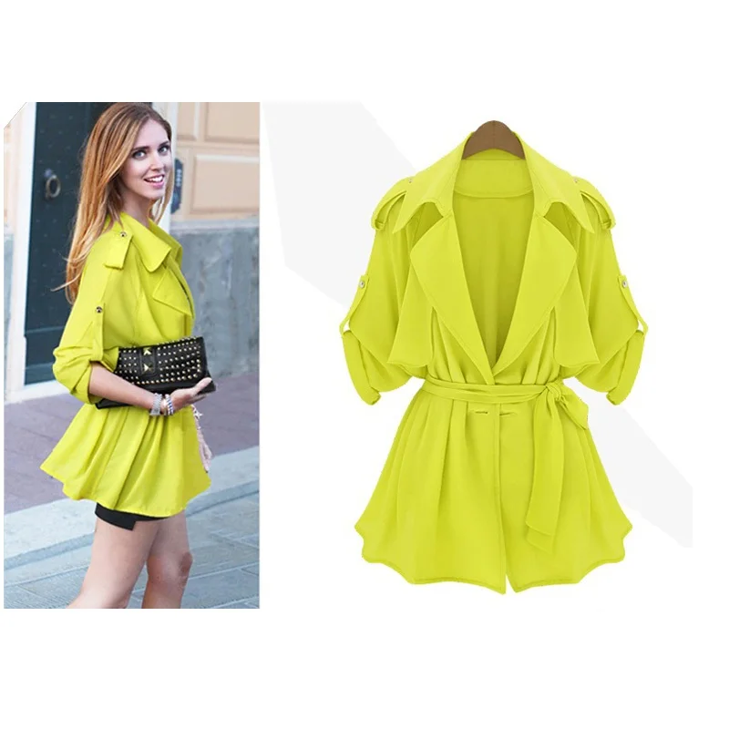 Popular Yellow Trench Coats-Buy Cheap Yellow Trench Coats Lots Uwback 2017 Brand Spring Trench Coat Women Fluorescent Yellow Sash Cloak Femme Windbreaker Short Coats Mujer - Popular Yellow Trench Coats-Buy Cheap Yellow Trench Coats Lots