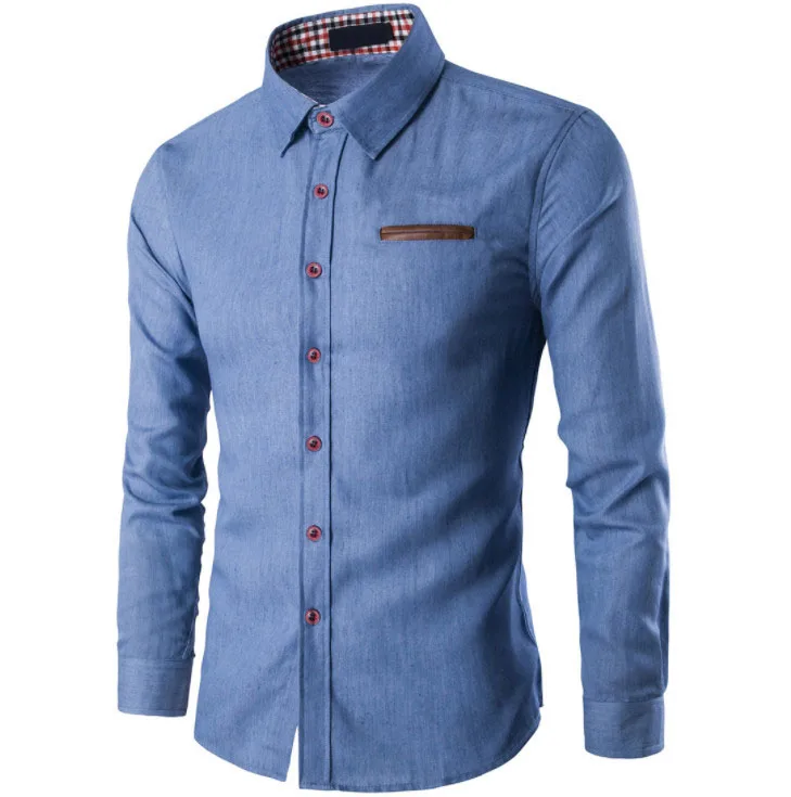 Новая Модная приталенная Мужская рубашка с длинным рукавом, брендовая Новая модная дизайнерская Высококачественная Мужская рубашка, повседневные мужские рубашки XXXL - Цвет: light blue