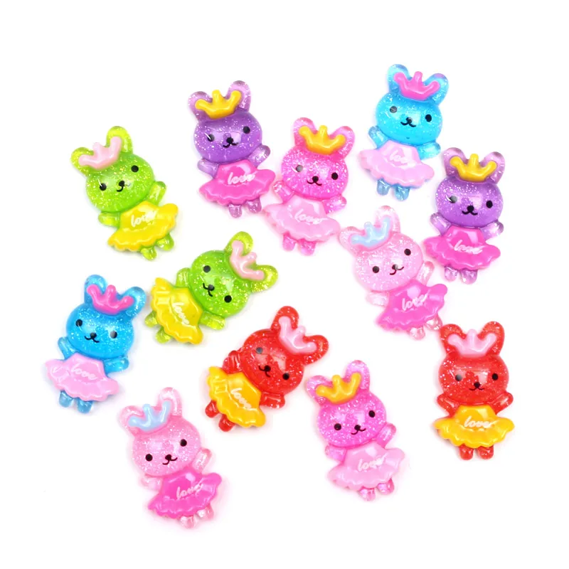 

50Pcs Clear Glitter Resin Rabbit With Crown Cabochon Flatback Decoration Crafts Embellishments For Scrapbooking Diy Accessories