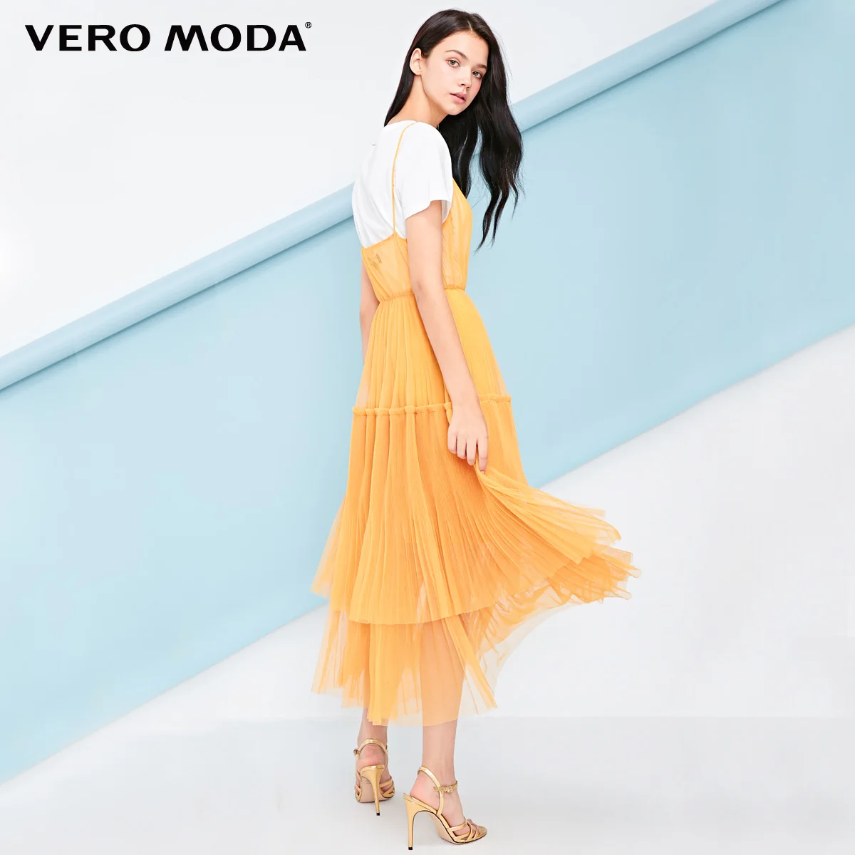 Vero Moda новые женские прозрачные Gauzy аккордеон костюм скольжения пляжное платье | 31837B517