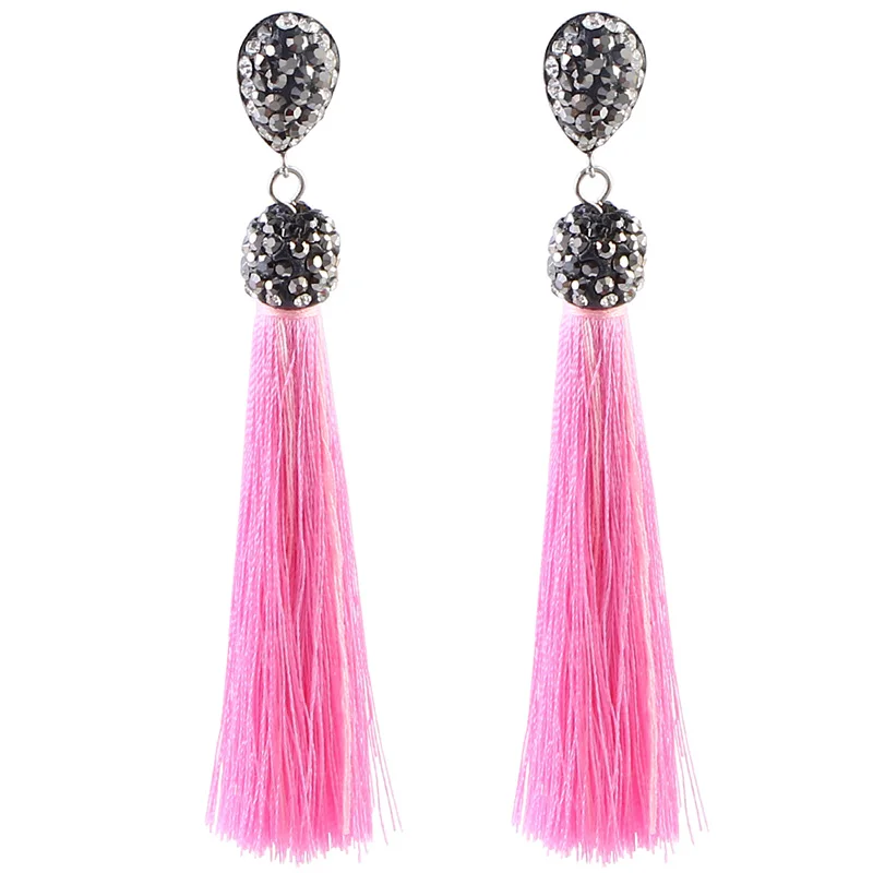 E5734 Trendy Drop Earrings Water DropWomenRhinestoneLongBohemianSilkDangleMetalBohoGold Tassel Earrings 2019 Jewelry CS241