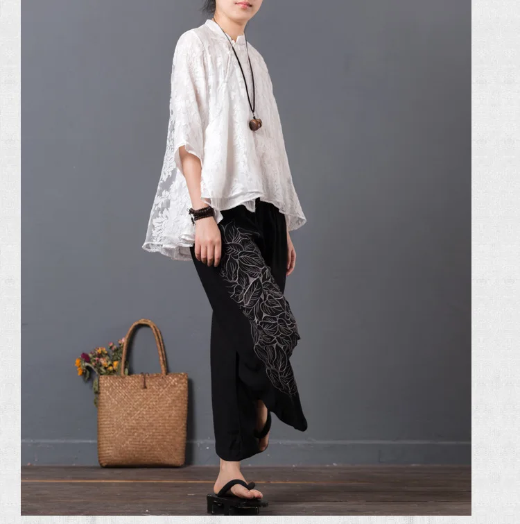 LZJN Original Women Floral Blouse Summer Tops Traditional Chinese Cheongsam Top Qipao White 4 Colors Lace Shirt with 34 Sleeve  (26)