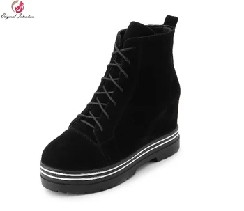 

Original Intention New Concise Women Ankle Boots Nice Round Toe Winter Boots Elegant Black Brown Shoes Woman US Size 4-10.5
