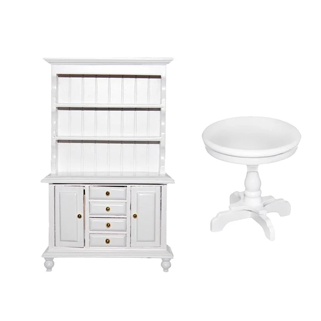 Special Price Miniature Luxury White Cabinet Round Table Furniture for 1/12 Dolls House Dining Room Bedroom Decoration Special Price Miniature Luxury White Cabinet Round Table Furniture for 1/12 Dolls House Dining Room Bedroom Decoration