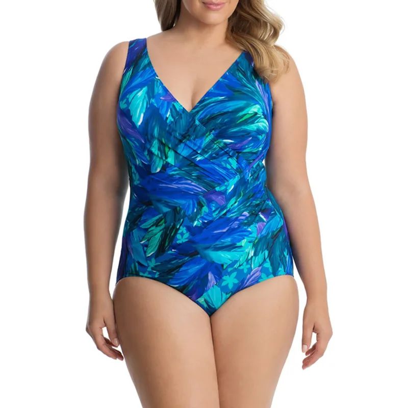 

4XL Plus Size Swimwear 2019 New One Piece Swimsuit Print Green Blue Rainbow Beachwear Swimming Suit Fat Bikini Suit