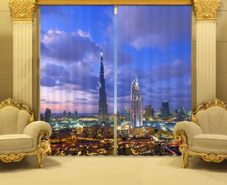 

Photo Print stereoscopic 3d Curtains 3d digital printing shading cloth curtain Dubai's night view 3d curtain 100% shading effect