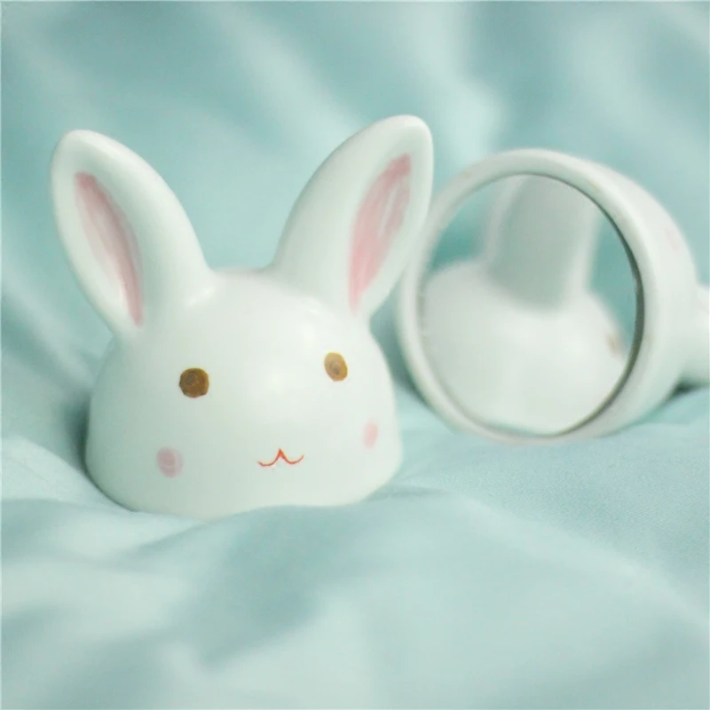 

JINGDEZHEN Originality Handmade Lovely Pink Rabbit Desktop Small Ceramics Mirror Gift Dropshipping Wholesale