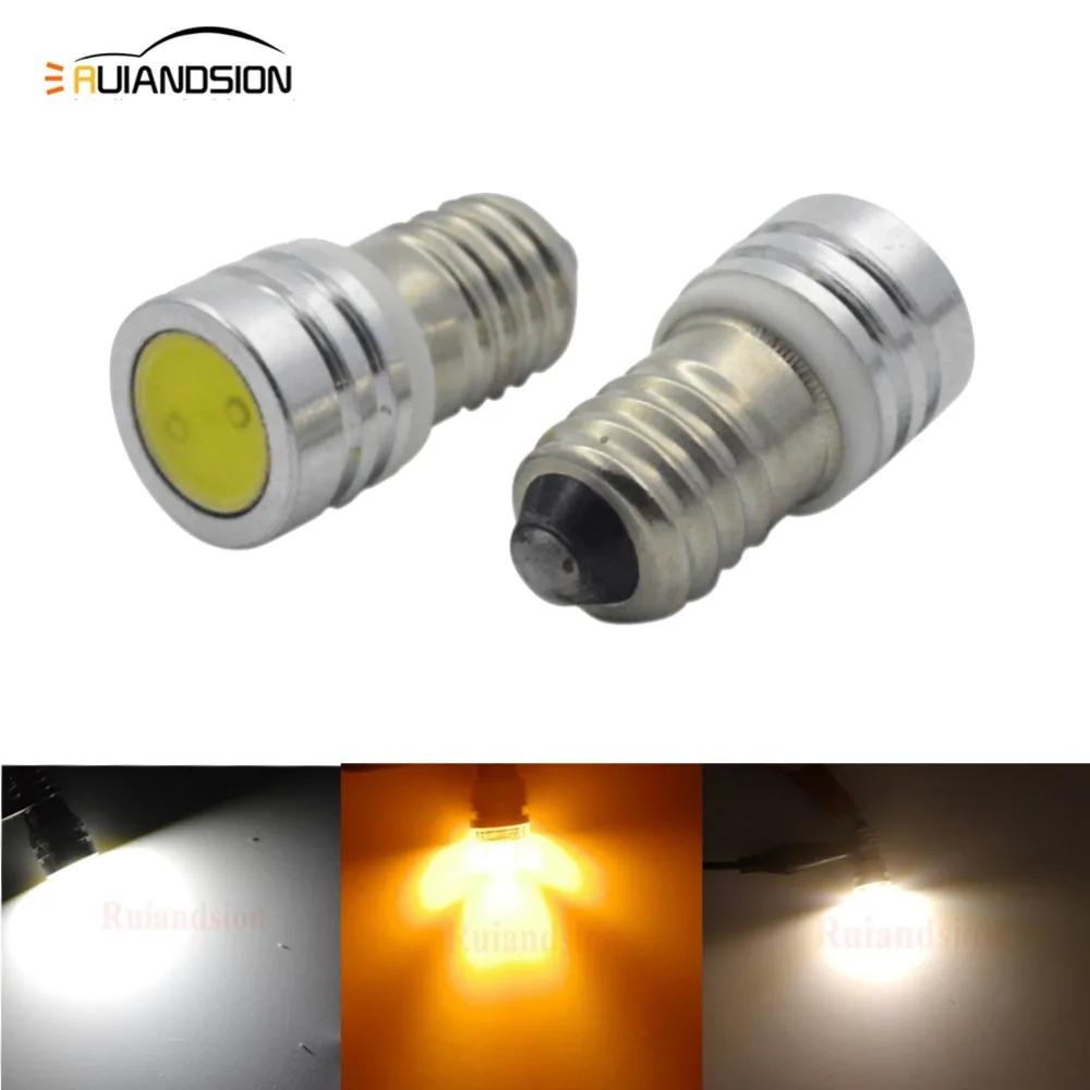 

2pcs DC 3V 6V 12V E10 Led Flashlight High Power COB 1W Replacement Bulbs Lantern Work Light Torches 100LM White 4300K Yellow