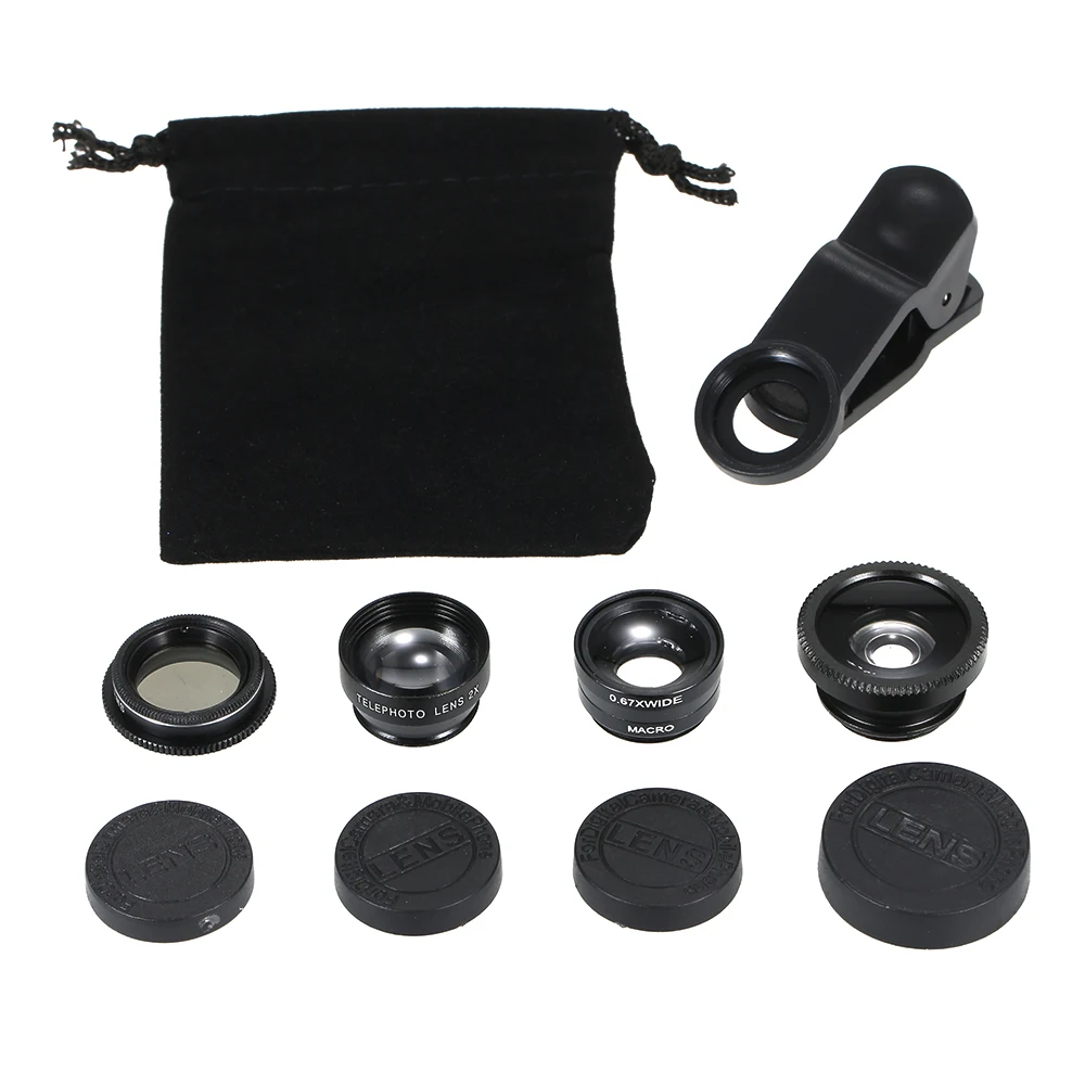 

Andoer Universal Mobile Phone Lens 5 in 1 Fish Eye Wide Angle Macro 2X Teleconverter CPL Lens Detachable Clip-on Camera Lens Kit