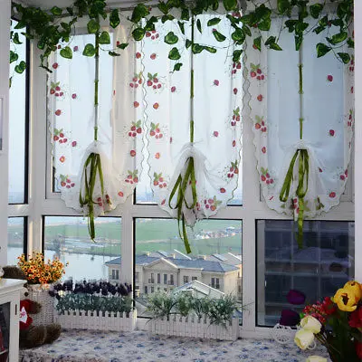 

Summer Embroidered Strawberry Tulle Window Screen Door Balcony Curtain Sheer