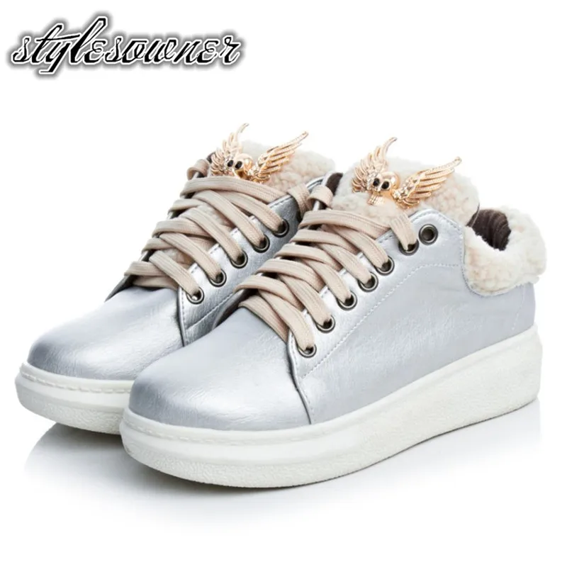 

Stylesowner Euramerican Popular Woman Casual Sneaker Shoes Flat Thick Bottom Pink Silver Color Spring Autumn Lace-up Sneakers