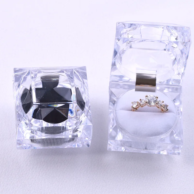 

Clear Acrylic Crystal Ring Earrings Display Boxes Storage Organizer Package Case Transparent Jewelry Box