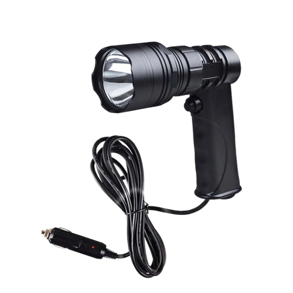 

JUJINGYANG CREE LED powerful high quality gun shape spotlight with indicator light cigarette holder plug external contact wire
