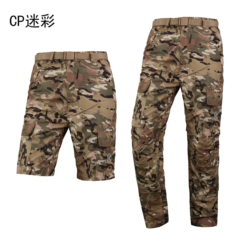 Новое поступление весна/осень тонкие быстросохнущие Походные штаны рыболовные, мужские спортивные водонепроницаемые брюки-трансформеры - Цвет: CP Camouflage