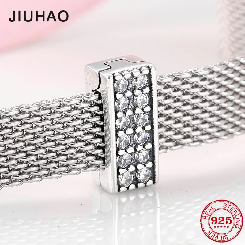

Hot sale 925 Sterling Silver sparkling Clear CZ charms Clip beads Fit Original reflection Charm Bracelet jewelry making