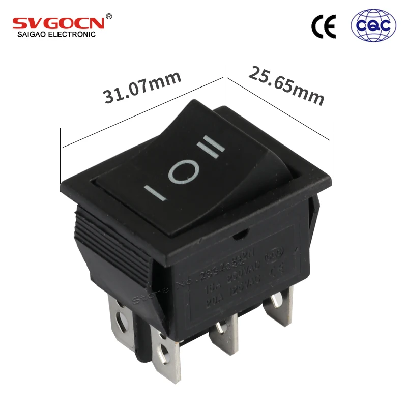 

6 pins 16A/250VAC 20A/125VAC DPDT rocker boat switch 3 position 3 files ON OFF ON rectangule latching lock power switch